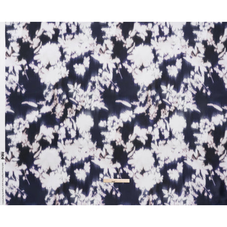Polyester Mikado - Navy and White Ikat Floral Silhouettes - Mood Exclusive Glowscape Garden Print