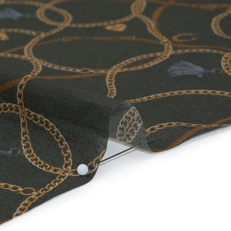 Cotton Voile - Charcoal and Brown Chains and Reins - Mood Exclusive Charm Bracelet Print