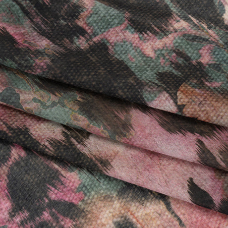Cotton Voile - Rose, Forest Green and Black Ikat Floral Shadows - Mood Exclusive Eclipse Euphoria Print
