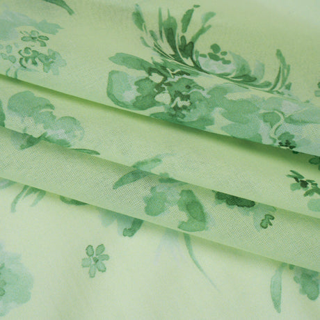 Cotton Voile - Mint and Green Floral- Mood Exclusive Watercolor Wilds Print