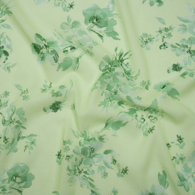 Cotton Voile - Mint and Green Floral- Mood Exclusive Watercolor Wilds Print
