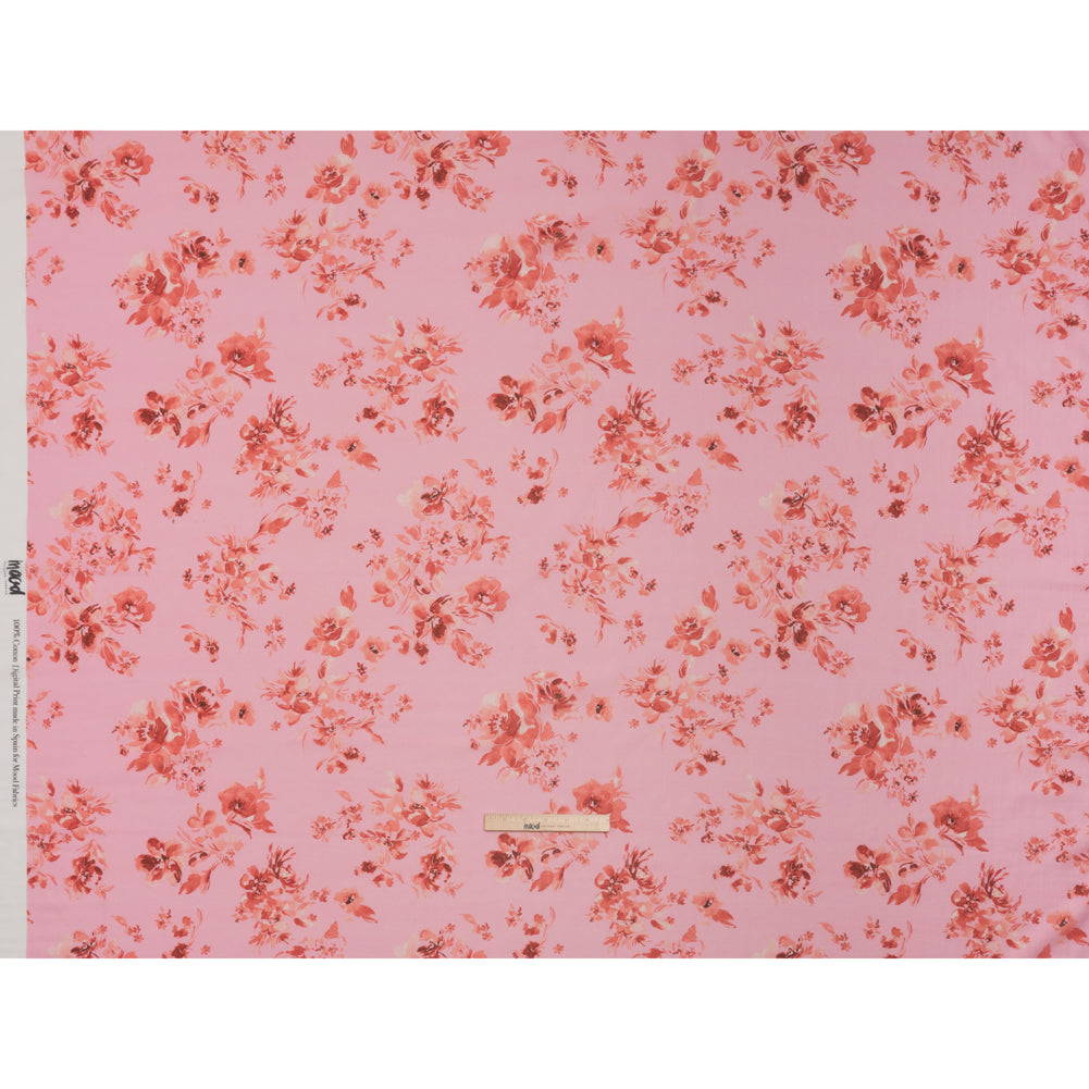 Cotton Voile - Rose Pink and Red Floral - Mood Exclusive Watercolor Wilds Print