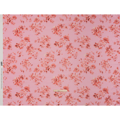 Cotton Voile - Rose Pink and Red Floral - Mood Exclusive Watercolor Wilds Print