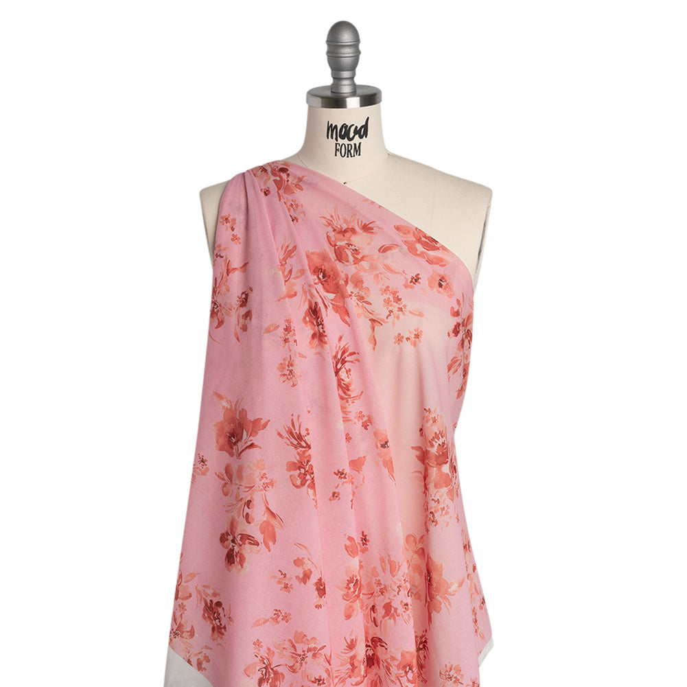 Cotton Voile - Rose Pink and Red Floral - Mood Exclusive Watercolor Wilds Print