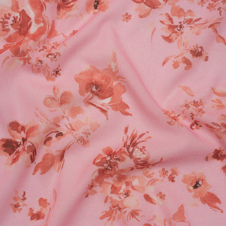 Cotton Voile - Rose Pink and Red Floral - Mood Exclusive Watercolor Wilds Print