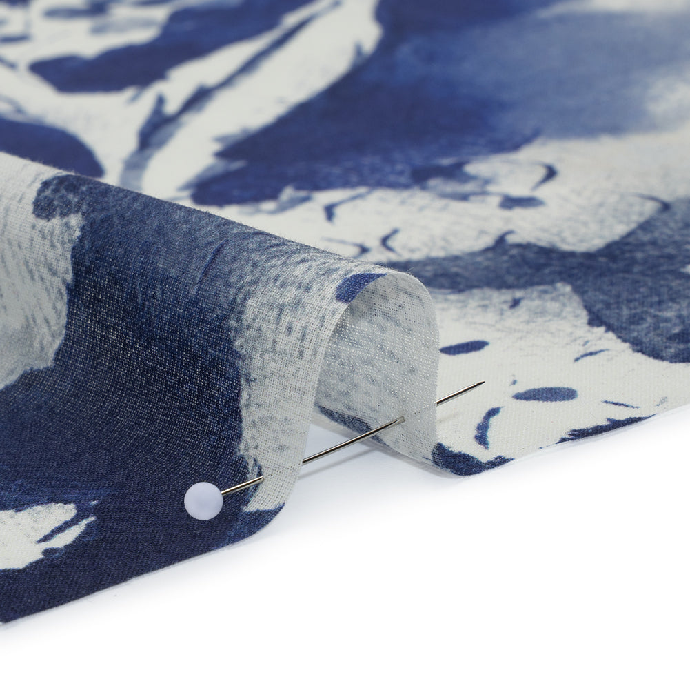 Cotton Voile - Dark Blue and White Watercolor Flowers - Mood Exclusive Inkblot Inspirations Print