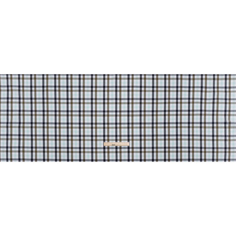 Cotton Shirting - Khaki, Navy and Light Aqua Blue Plaid - Deadstock