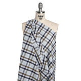 Cotton Shirting - Khaki, Navy and Light Aqua Blue Plaid - Deadstock