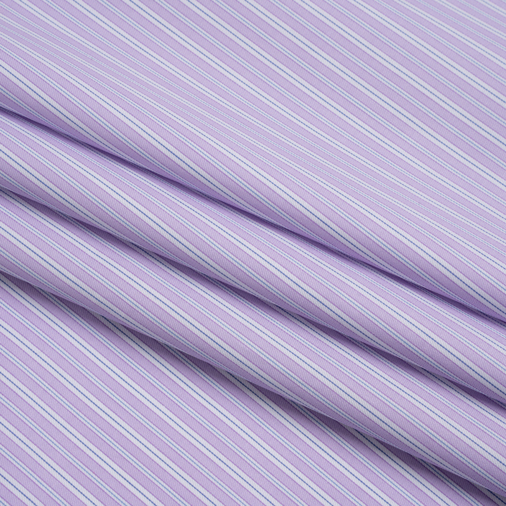 Cotton Twill Shirting Made in Italy - Lavender, White and Navy Stripes - Deadstock