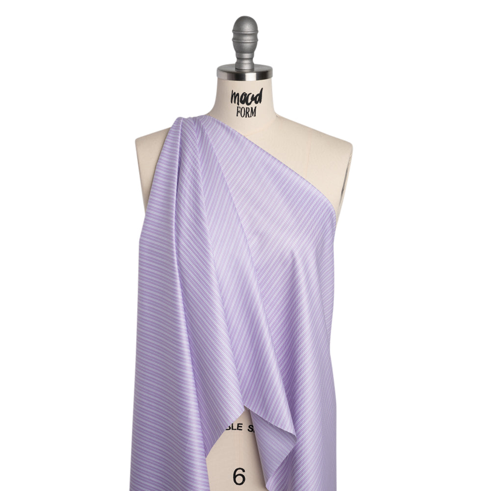 Cotton Twill Shirting Made in Italy - Lavender, White and Navy Stripes - Deadstock