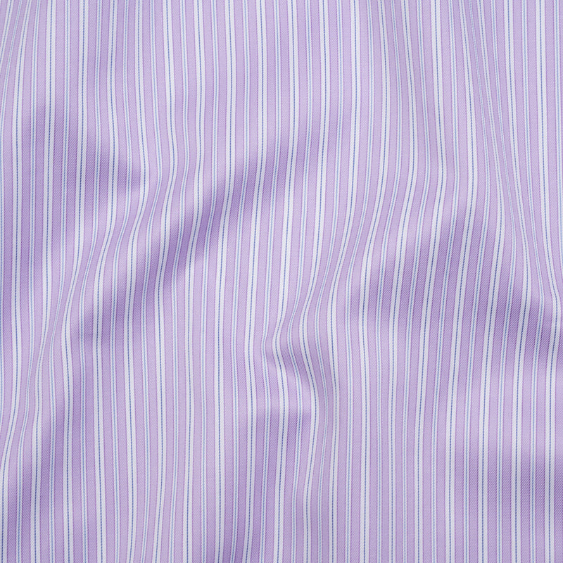 Cotton Twill Shirting Made in Italy - Lavender, White and Navy Stripes - Deadstock