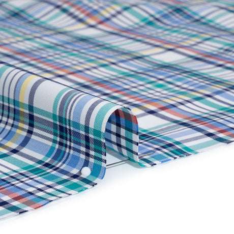 Cotton Twill Shirting - Navy, White and Multicolor Plaid - Deadstock