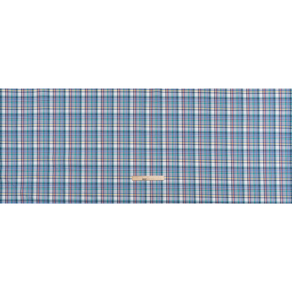 Cotton Twill Shirting - Navy, White and Multicolor Plaid - Deadstock