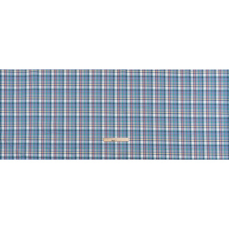 Cotton Twill Shirting - Navy, White and Multicolor Plaid - Deadstock