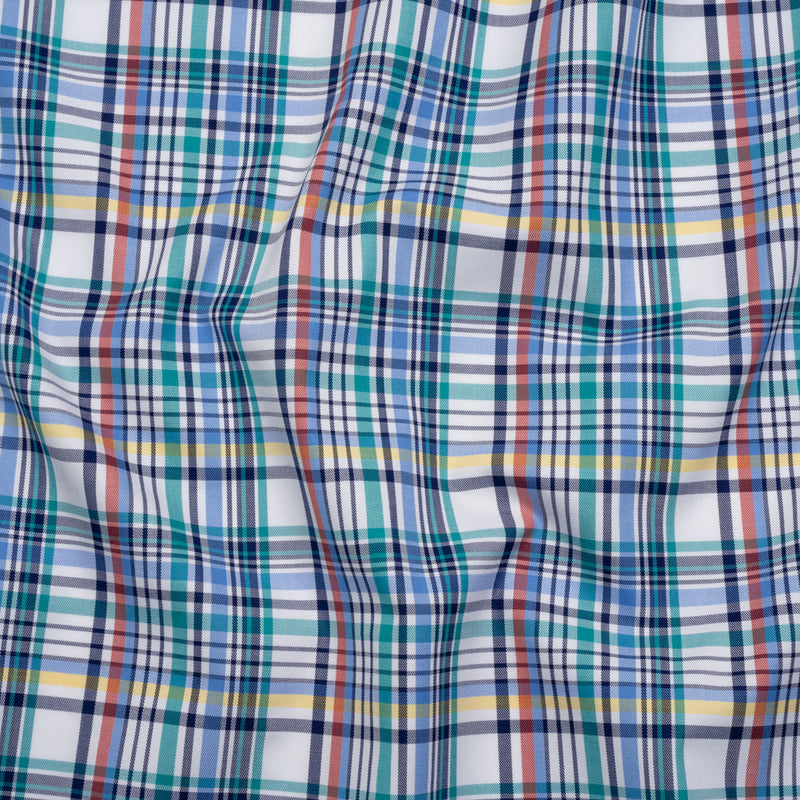 Cotton Twill Shirting - Navy, White and Multicolor Plaid - Deadstock