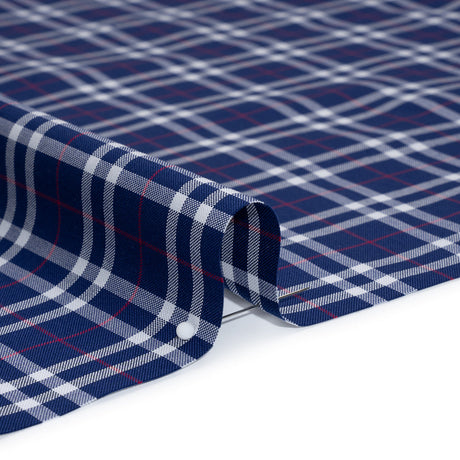 Cotton Shirting - Blue, White and Red Plaid - Deadstock