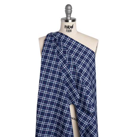 Cotton Shirting - Blue, White and Red Plaid - Deadstock