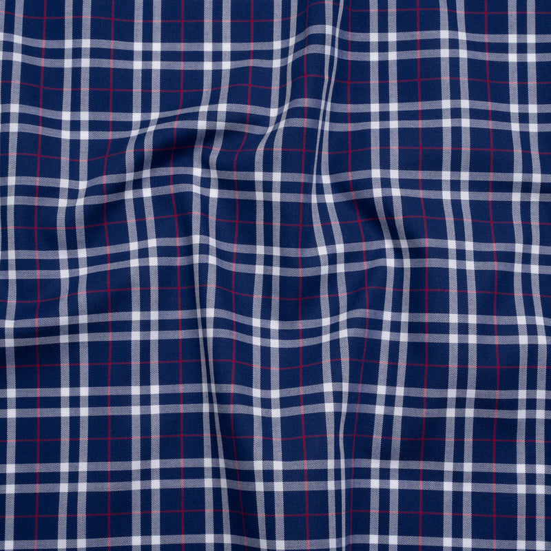 Cotton Shirting - Blue, White and Red Plaid - Deadstock