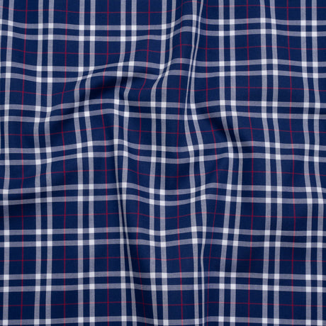 Cotton Shirting - Blue, White and Red Plaid - Deadstock