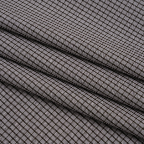 Cotton Shirting - Gray and Brown Mini Windowpane Check - Deadstock