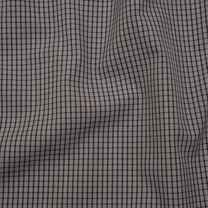 Cotton Shirting - Gray and Brown Mini Windowpane Check - Deadstock