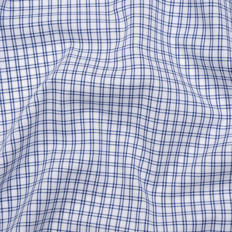 Cotton Oxford Shirting - Bright Blue and White Checks - Deadstock
