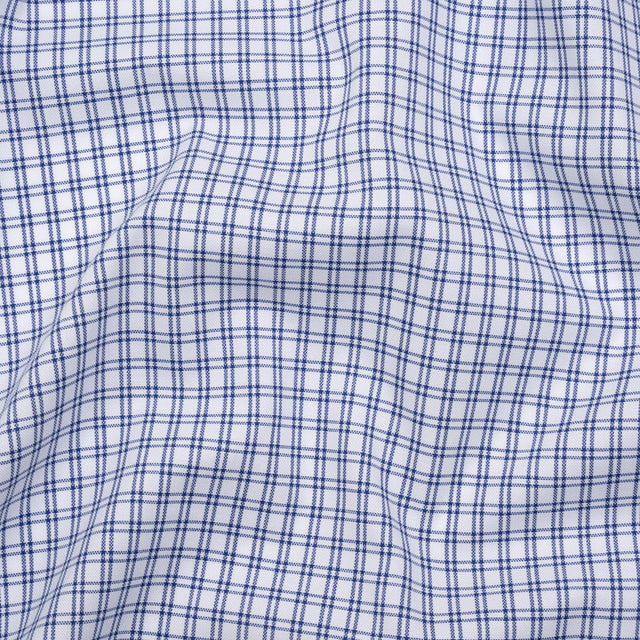 Cotton Oxford Shirting - Bright Blue and White Checks - Deadstock