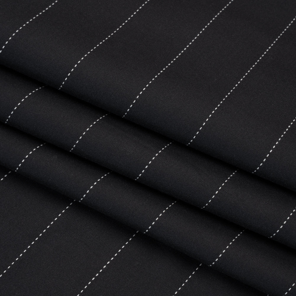 Stretch Cotton and Polyester Suiting - Black and White Stitched Stripes - Deadstock