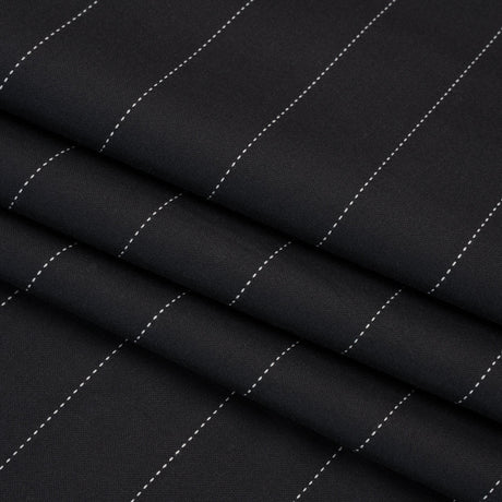 Stretch Cotton and Polyester Suiting - Black and White Stitched Stripes - Deadstock