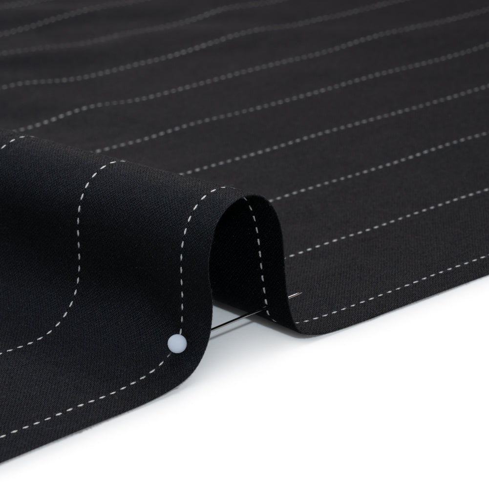 Stretch Cotton and Polyester Suiting - Black and White Stitched Stripes - Deadstock