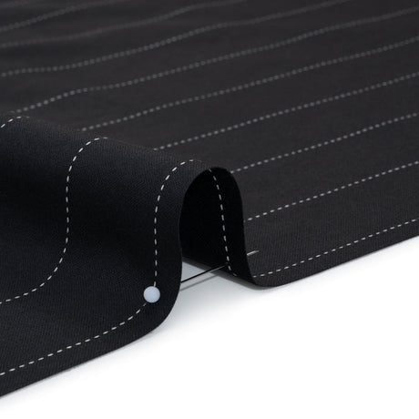 Stretch Cotton and Polyester Suiting - Black and White Stitched Stripes - Deadstock