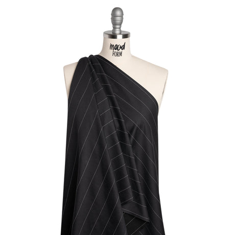 Stretch Cotton and Polyester Suiting - Black and White Stitched Stripes - Deadstock