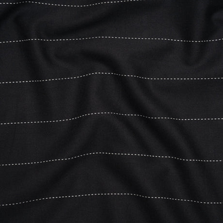Stretch Cotton and Polyester Suiting - Black and White Stitched Stripes - Deadstock