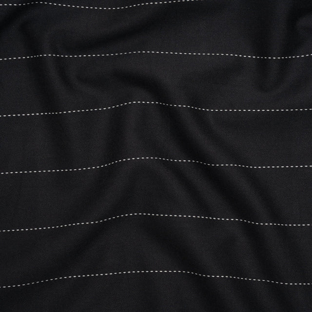Stretch Cotton and Polyester Suiting - Black and White Stitched Stripes - Deadstock