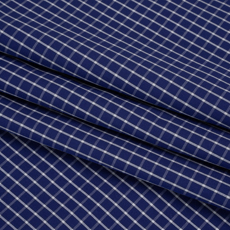 Cotton Shirting - Cobalt Blue and White Little Windowpane Checks - Deadstock