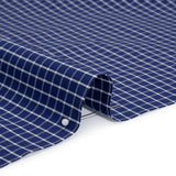 Cotton Shirting - Cobalt Blue and White Little Windowpane Checks - Deadstock