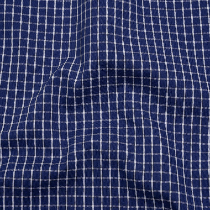 Cotton Shirting - Cobalt Blue and White Little Windowpane Checks - Deadstock