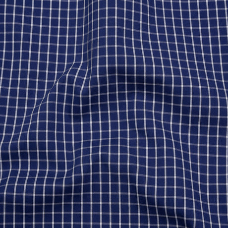 Cotton Shirting - Cobalt Blue and White Little Windowpane Checks - Deadstock