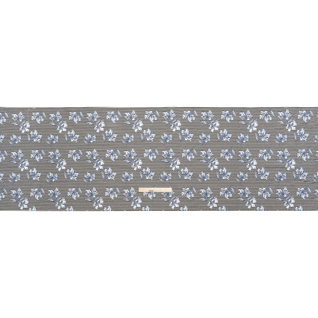 Stretch Rayon and Polyester Twill - Black, White and Blue Flowers over Stripes - Deadstock