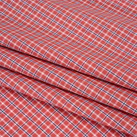 Cotton Shirting - Red, Navy and White Check Plaid - Deadstock