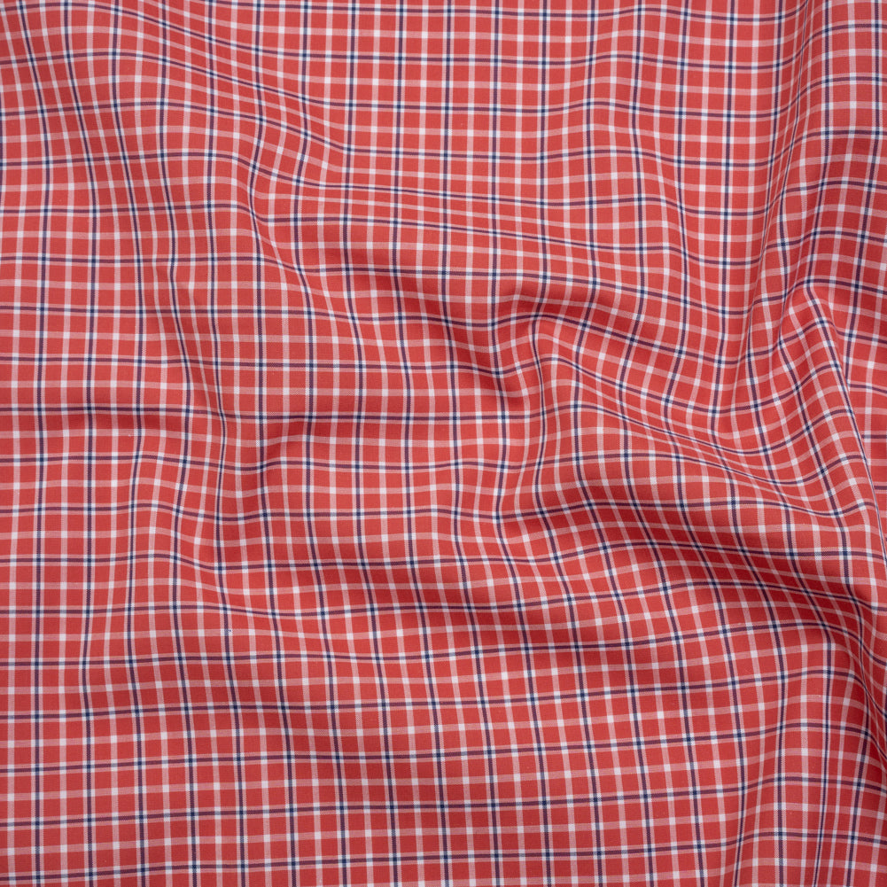 Cotton Shirting - Red, Navy and White Check Plaid - Deadstock