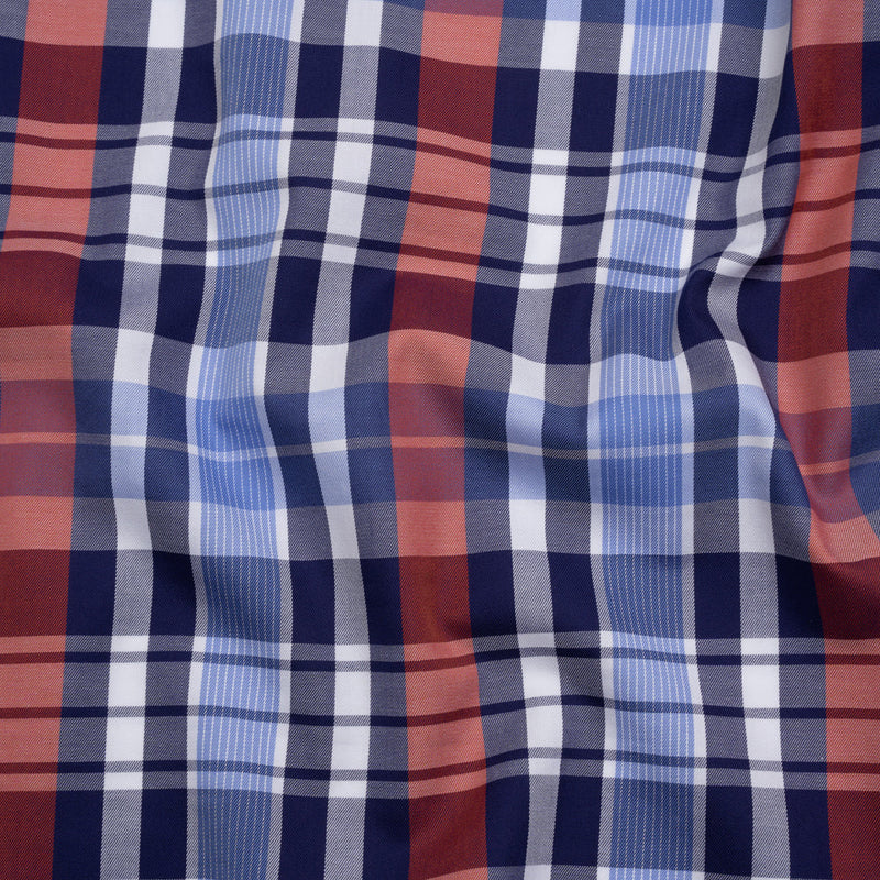 Cotton Twill Shirting - Blue, Red and Navy Plaid - Deadstock