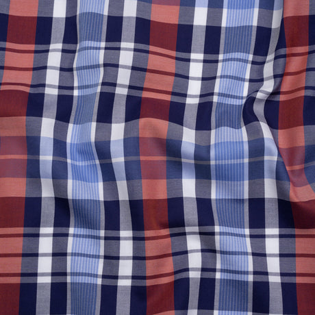 Cotton Twill Shirting - Blue, Red and Navy Plaid - Deadstock