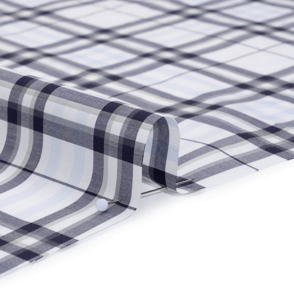 Cotton Shirting - Midnight Navy, Greige and White Plaid - Deadstock