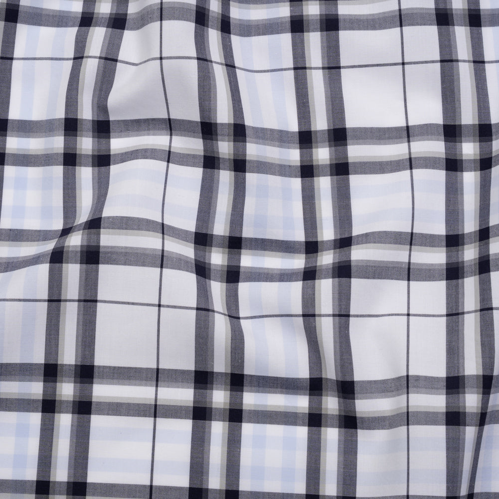 Cotton Shirting - Midnight Navy, Greige and White Plaid - Deadstock
