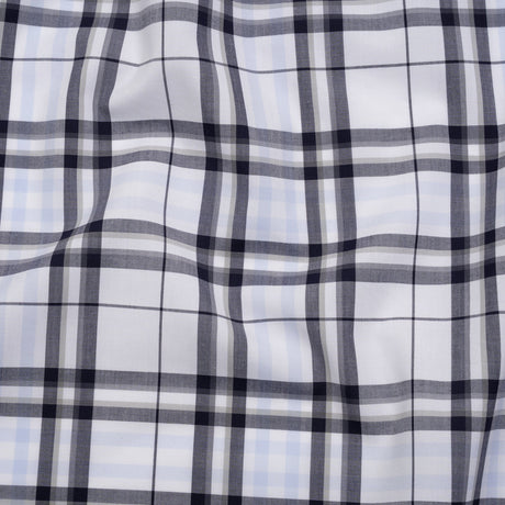 Cotton Shirting - Midnight Navy, Greige and White Plaid - Deadstock