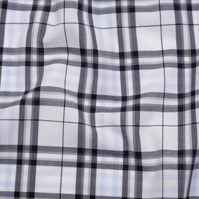 Cotton Shirting - Midnight Navy, Greige and White Plaid - Deadstock