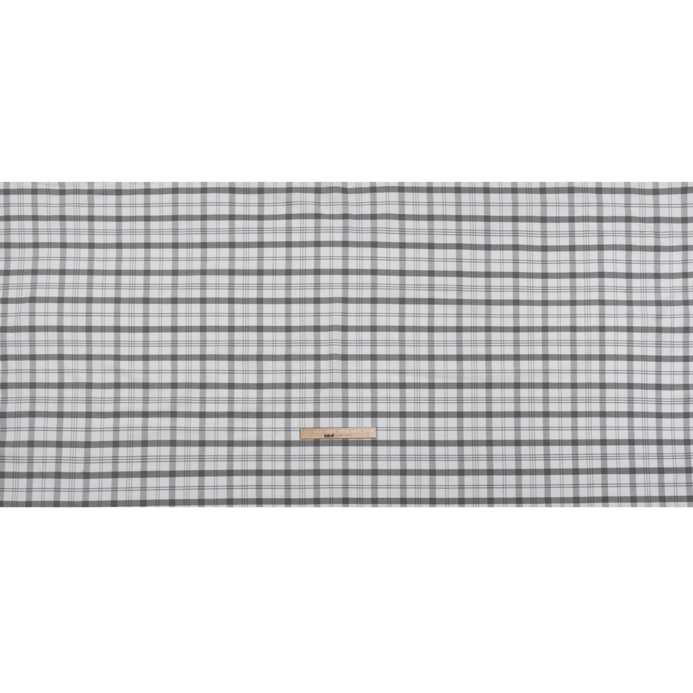Cotton Oxford Shirting - Gray and White Check Plaid - Deadstock