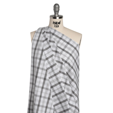 Cotton Oxford Shirting - Gray and White Check Plaid - Deadstock