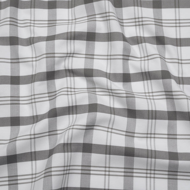 Cotton Oxford Shirting - Gray and White Check Plaid - Deadstock
